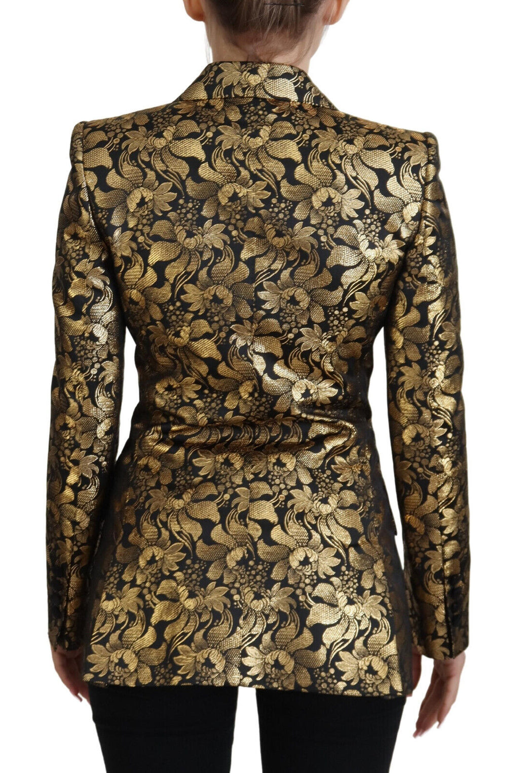 Schwarzgoldener Jacquard-Mantel Blazer Jacke