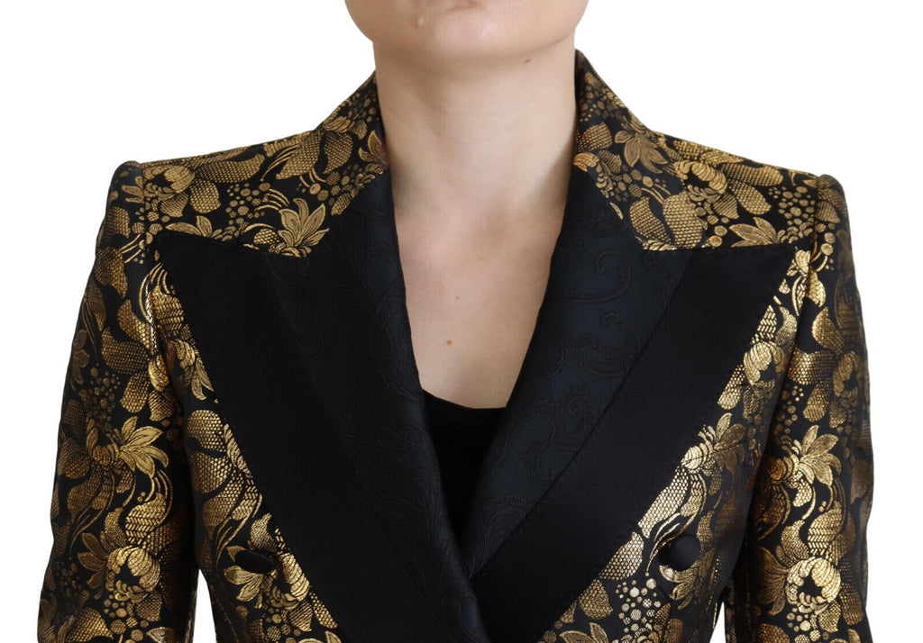 Schwarzgoldener Jacquard-Mantel Blazer Jacke