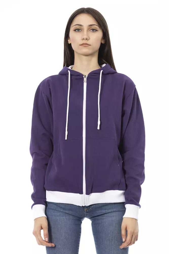 Lila Damen-Sweatshirt aus Baumwolle mit verstellbarer Kapuze