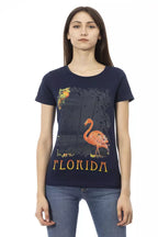 Blaues Baumwoll-T-Shirt für Damen