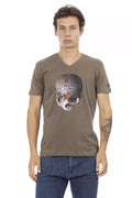 Braunes Baumwoll-Herren-V-Ausschnitt-T-Shirt