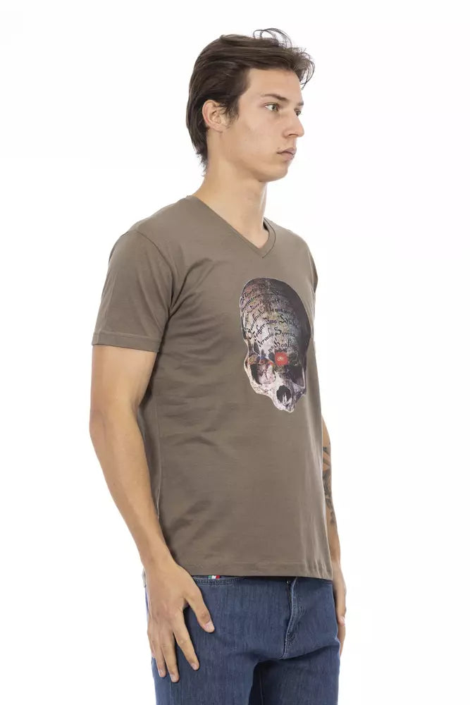 Braunes Baumwoll-Herren-V-Ausschnitt-T-Shirt