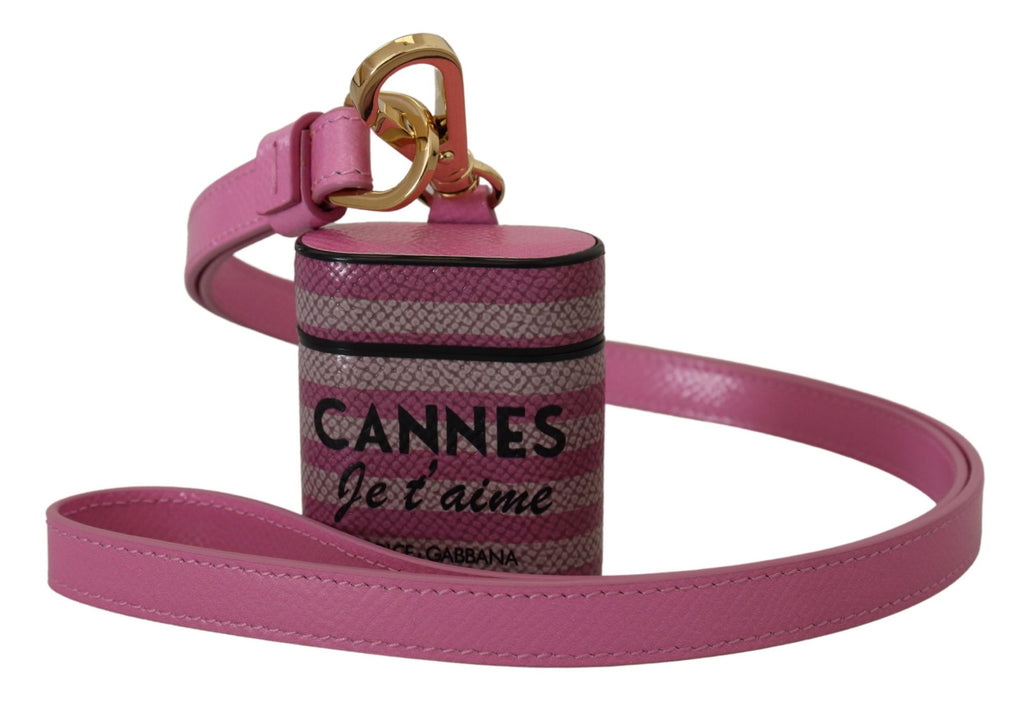 Pink Black Lederarmband Gold Metall Logo Airpods Case