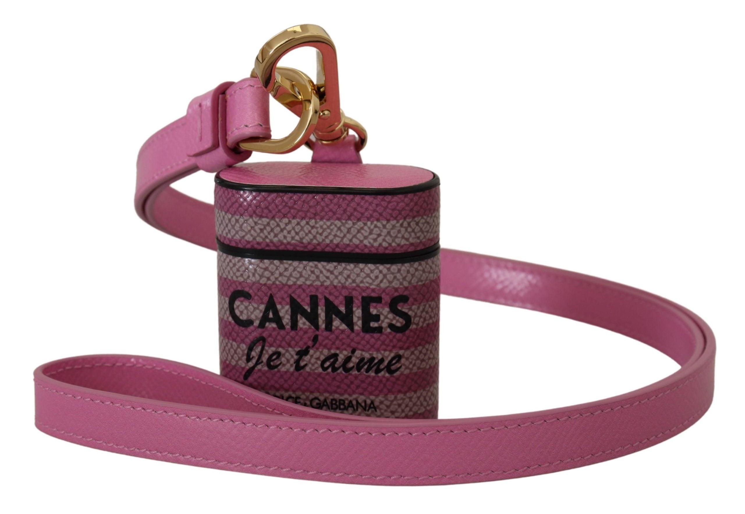 Pink Black Lederarmband Gold Metall Logo Airpods Case