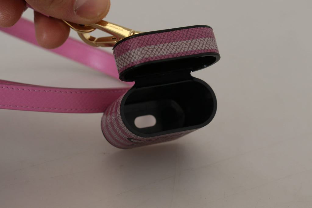 Pink Black Lederarmband Gold Metall Logo Airpods Case