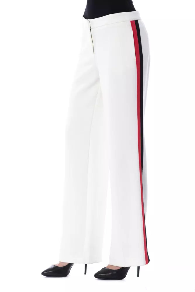White Polyester Women's Trousers