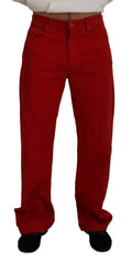 Rote gerade geschnittene Herren-Denim-Jeans aus Baumwolle