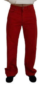 Rote gerade geschnittene Herren-Denim-Jeans aus Baumwolle