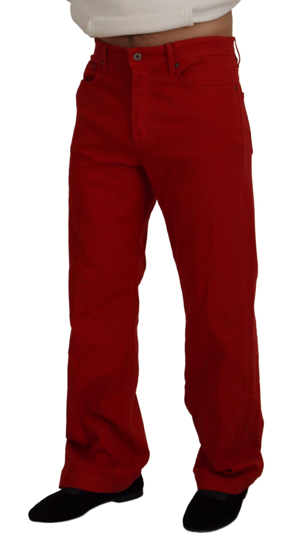 Rote gerade geschnittene Herren-Denim-Jeans aus Baumwolle