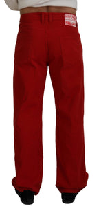 Rote gerade geschnittene Herren-Denim-Jeans aus Baumwolle