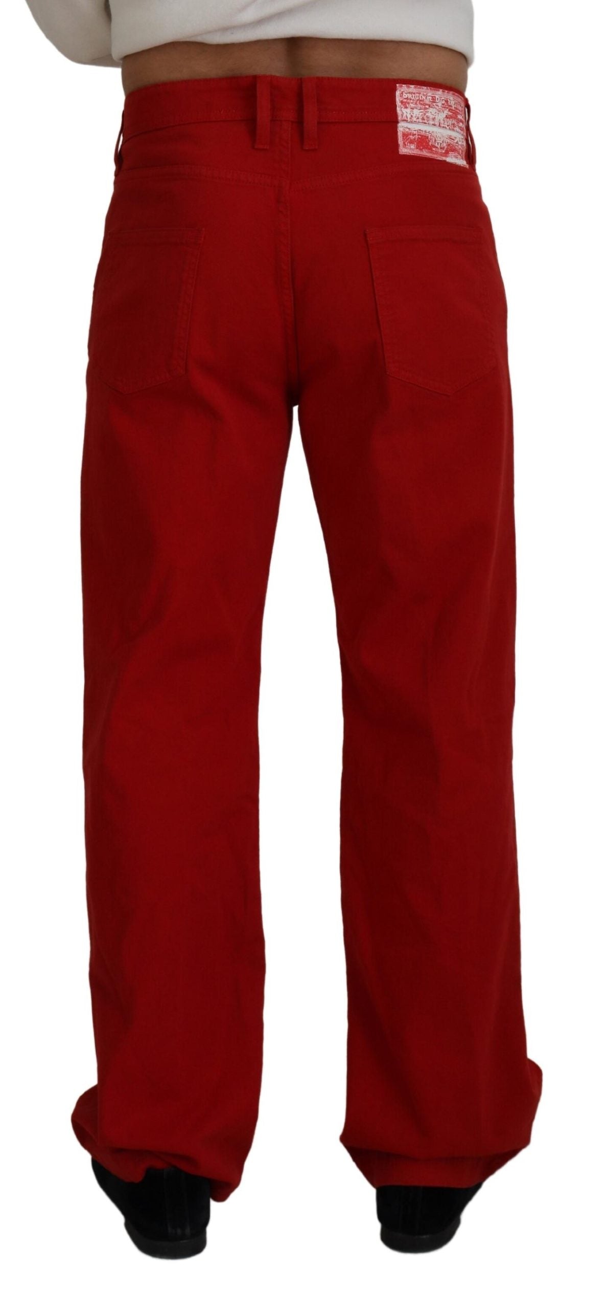 Rote gerade geschnittene Herren-Denim-Jeans aus Baumwolle
