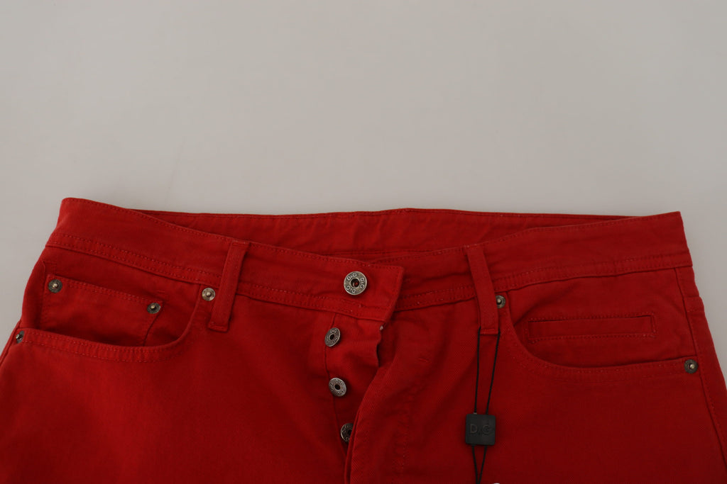 Rote gerade geschnittene Herren-Denim-Jeans aus Baumwolle