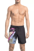 Pantaloncini da bagno neri in poliestere da uomo