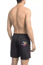 Pantaloncini da bagno neri in poliestere da uomo
