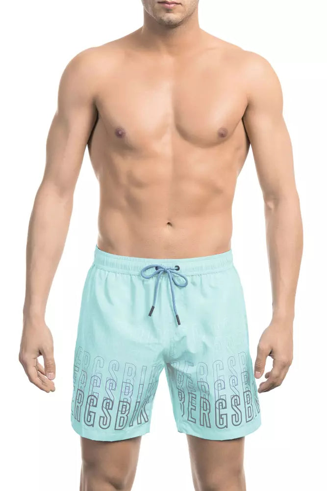 Light Blue Polyester Men's Swim Shorts
