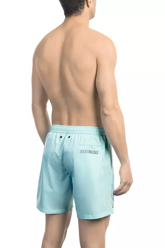 Light Blue Polyester Men's Swim Shorts