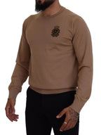 Beige Cashmere Crown Logo Pullover Sweater