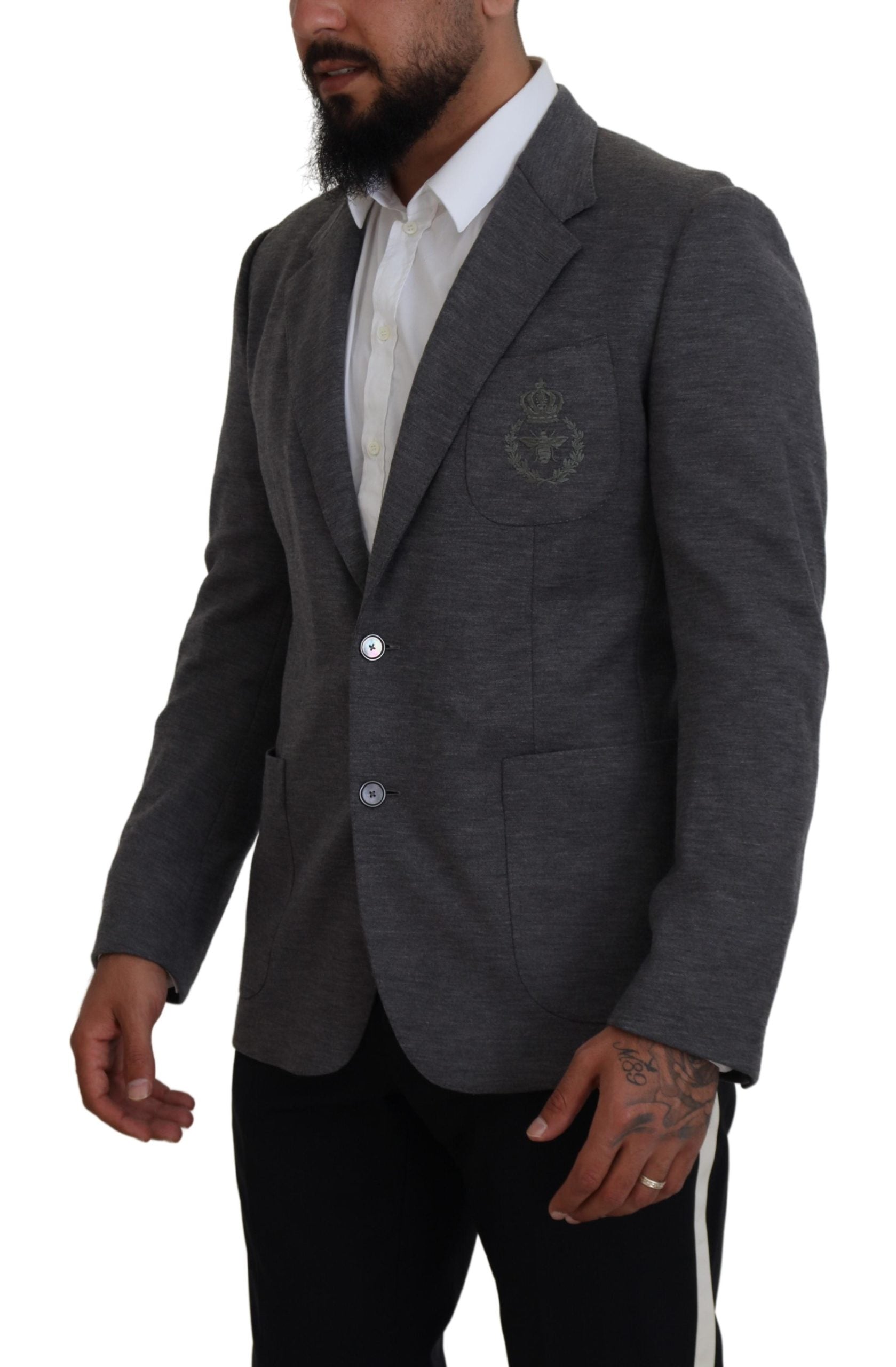 Grauer Slim Fit Stretch Sakko aus Wolle