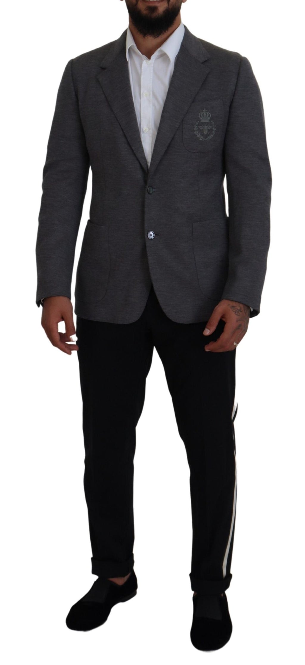 Grauer Slim Fit Stretch Sakko aus Wolle