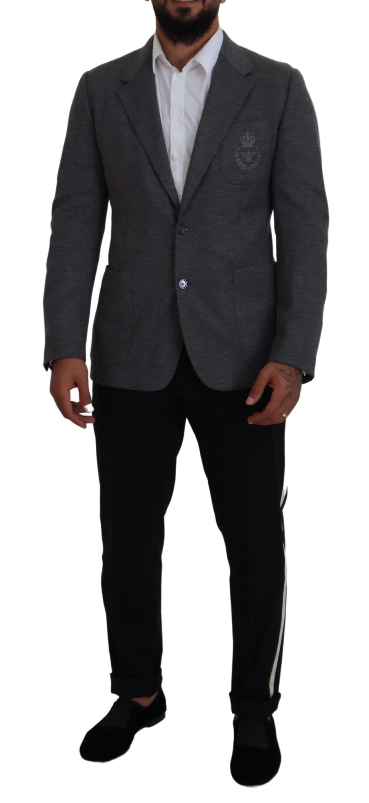 Grauer Slim Fit Stretch Sakko aus Wolle