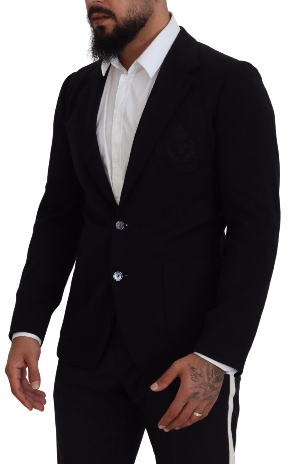 Schwarzer Blazer aus Wolle mit schmaler Passform und Krone
