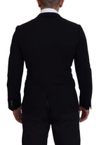 Schwarzer Blazer aus Wolle mit schmaler Passform und Krone