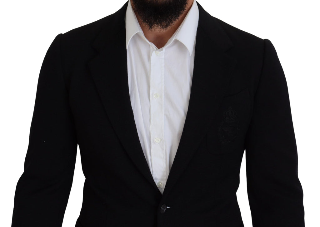 Schwarzer Blazer aus Wolle mit schmaler Passform und Krone