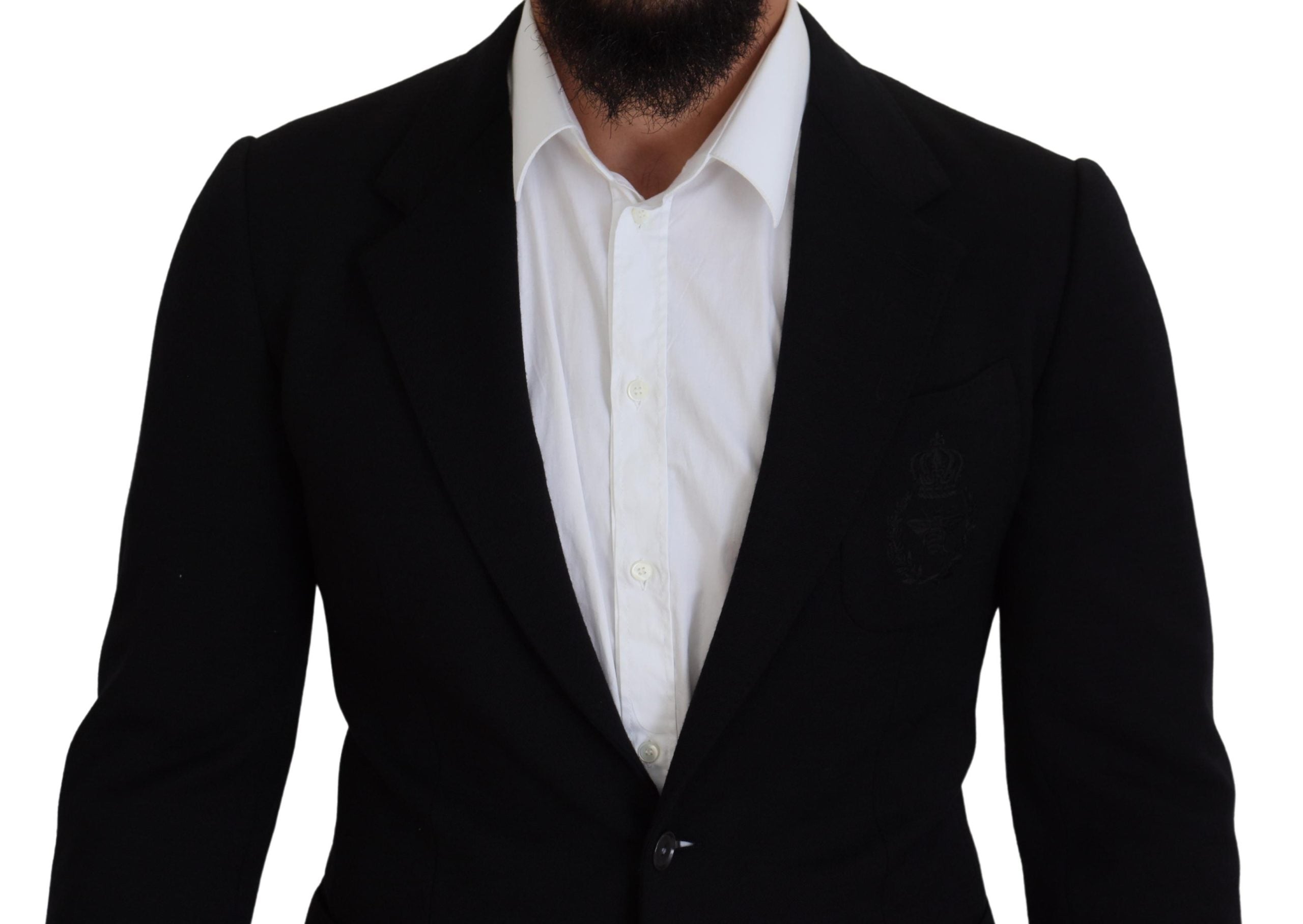 Schwarzer Blazer aus Wolle mit schmaler Passform und Krone