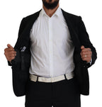 Schwarzer Blazer aus Wolle mit schmaler Passform und Krone