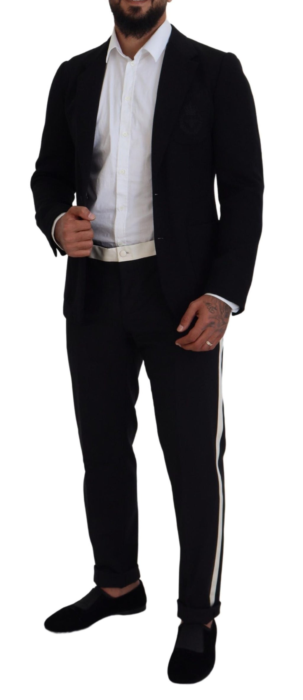 Schwarzer Blazer aus Wolle mit schmaler Passform und Krone