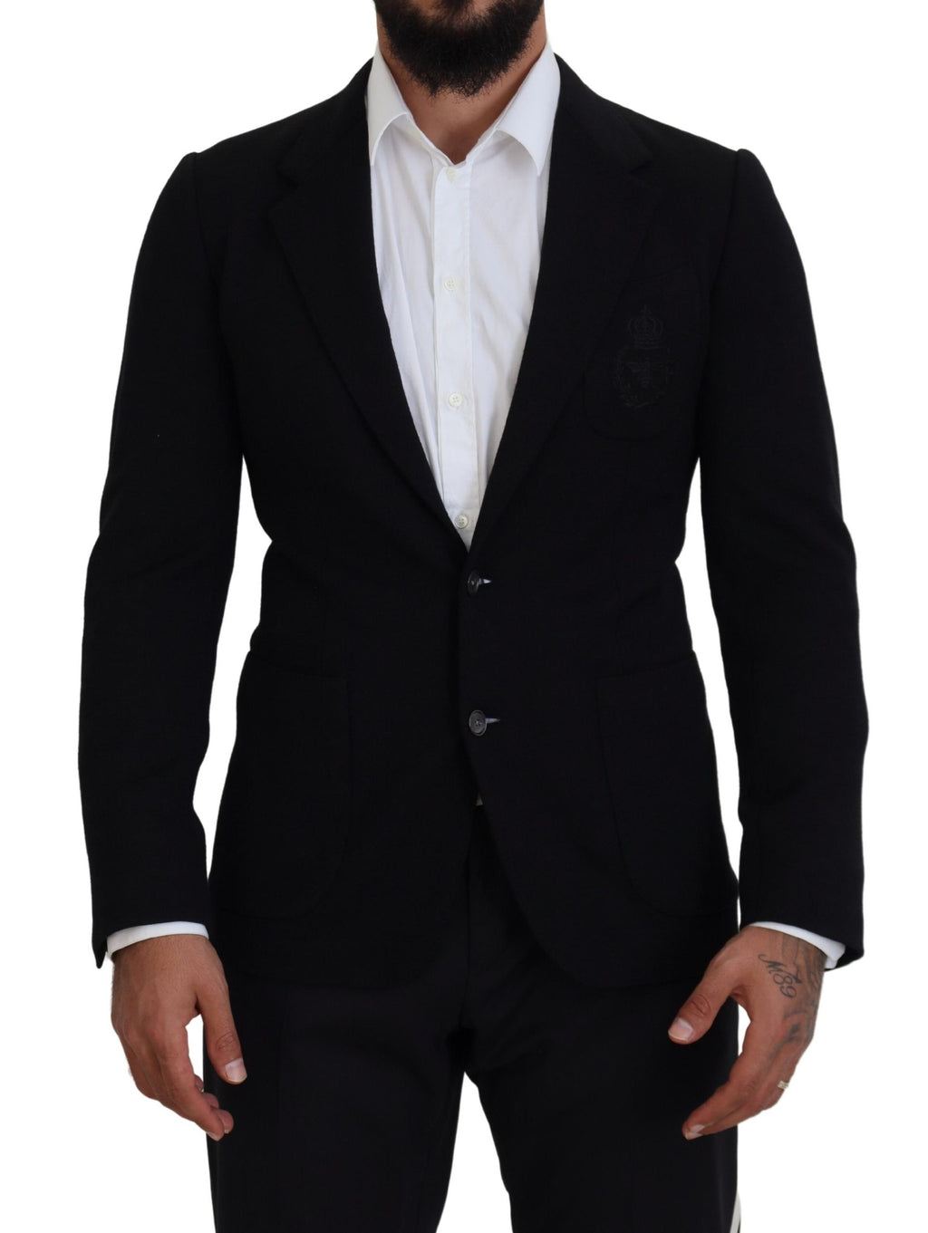 Schwarzer Blazer aus Wolle mit schmaler Passform und Krone
