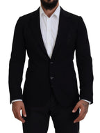 Schwarzer Blazer aus Wolle mit schmaler Passform und Krone