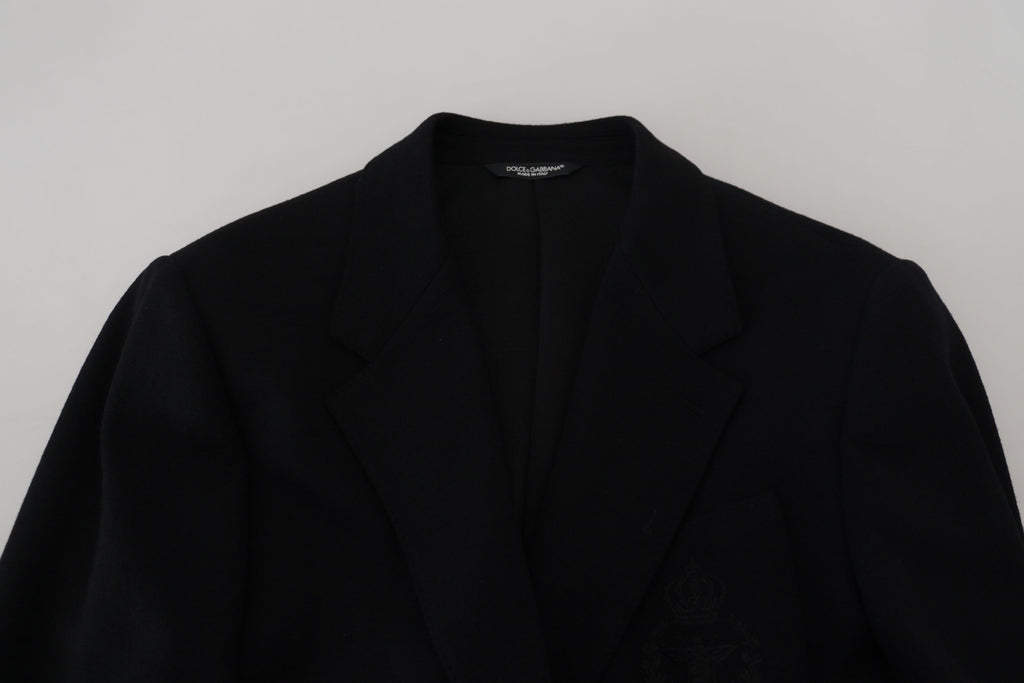 Schwarzer Blazer aus Wolle mit schmaler Passform und Krone