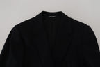 Schwarzer Blazer aus Wolle mit schmaler Passform und Krone
