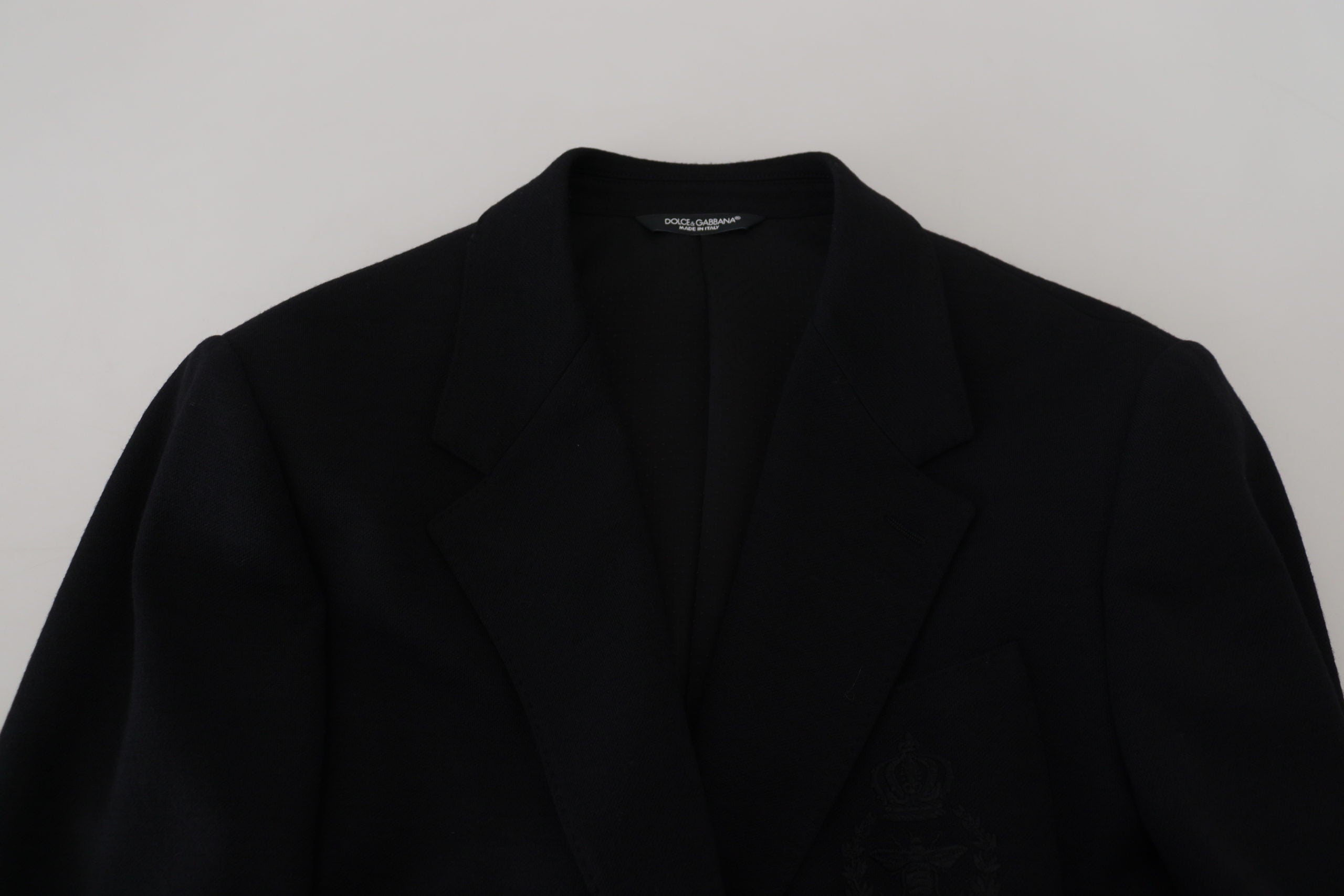 Schwarzer Blazer aus Wolle mit schmaler Passform und Krone