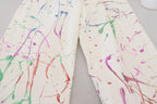 White Cotton Color Splash Print Denim Pants