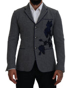 Gray Wool Roses Slim Fit Jacket Blazer