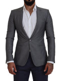 Graue Schurwolle-Seide Slim Fit Jacke Blazer