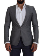 Graue Schurwolle-Seide Slim Fit Jacke Blazer