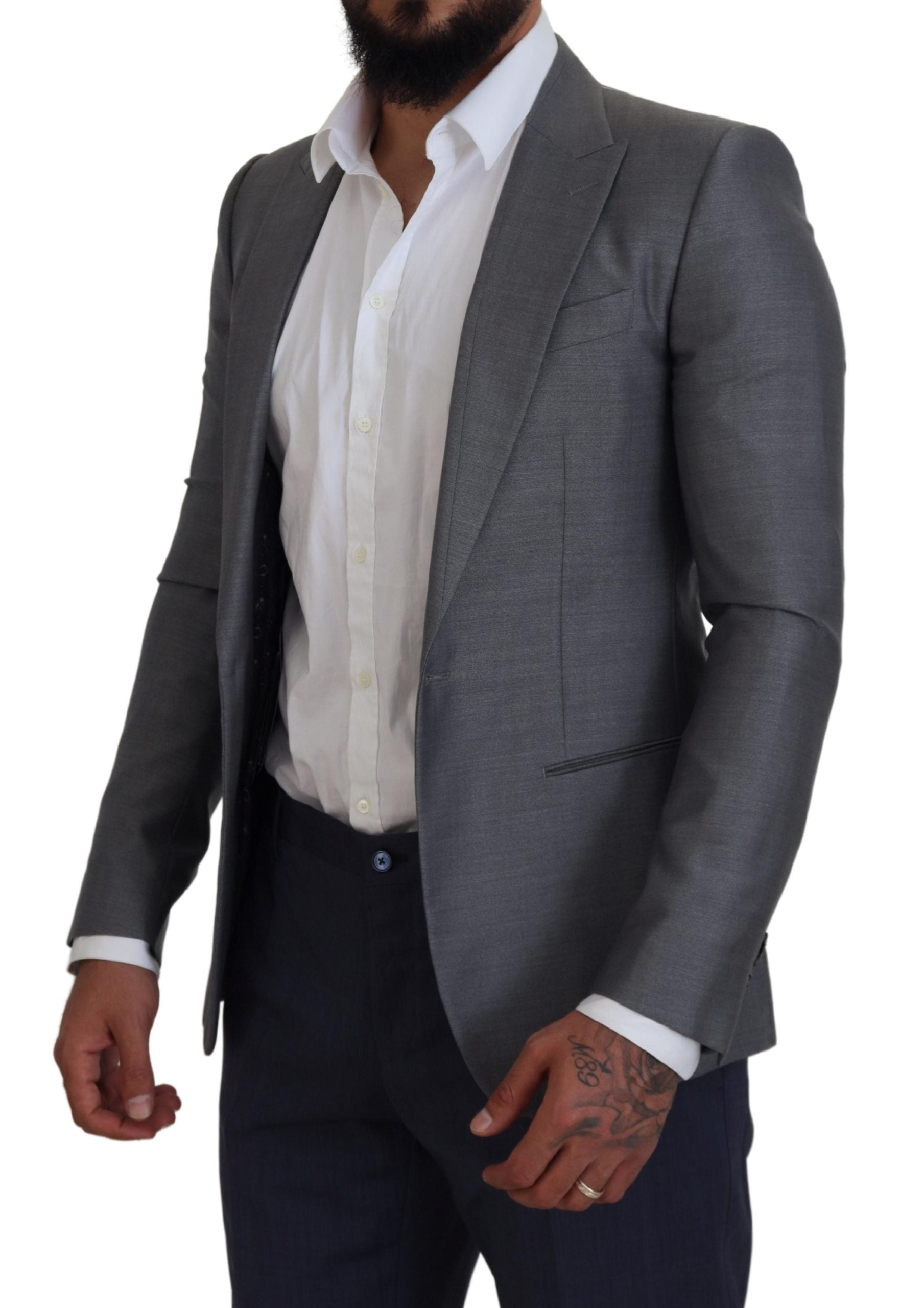 Graue Schurwolle-Seide Slim Fit Jacke Blazer