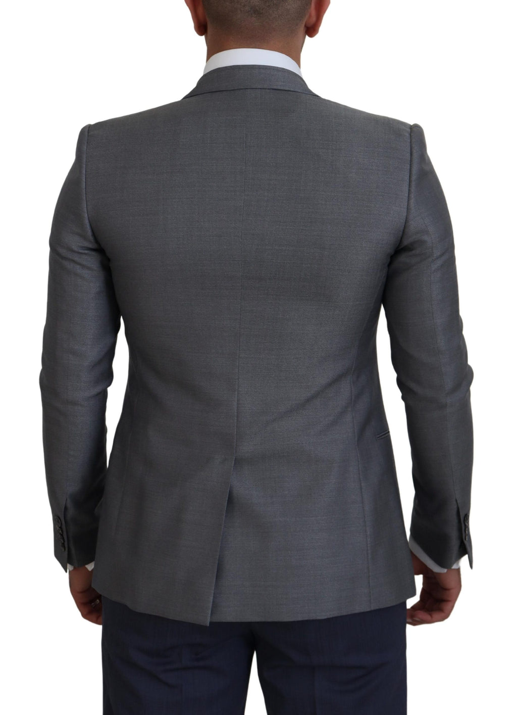 Graue Schurwolle-Seide Slim Fit Jacke Blazer