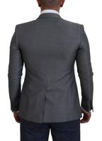 Graue Schurwolle-Seide Slim Fit Jacke Blazer