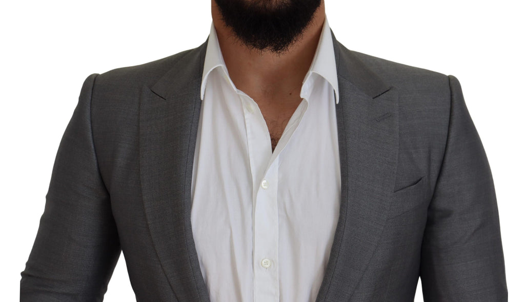 Graue Schurwolle-Seide Slim Fit Jacke Blazer