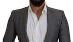 Graue Schurwolle-Seide Slim Fit Jacke Blazer