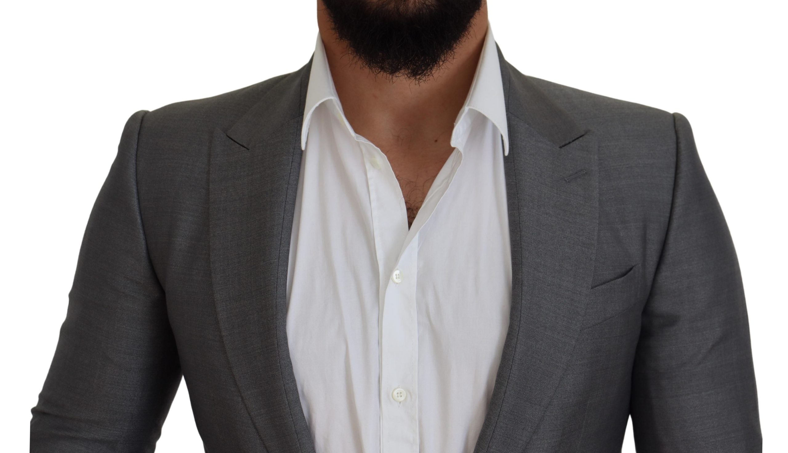 Graue Schurwolle-Seide Slim Fit Jacke Blazer