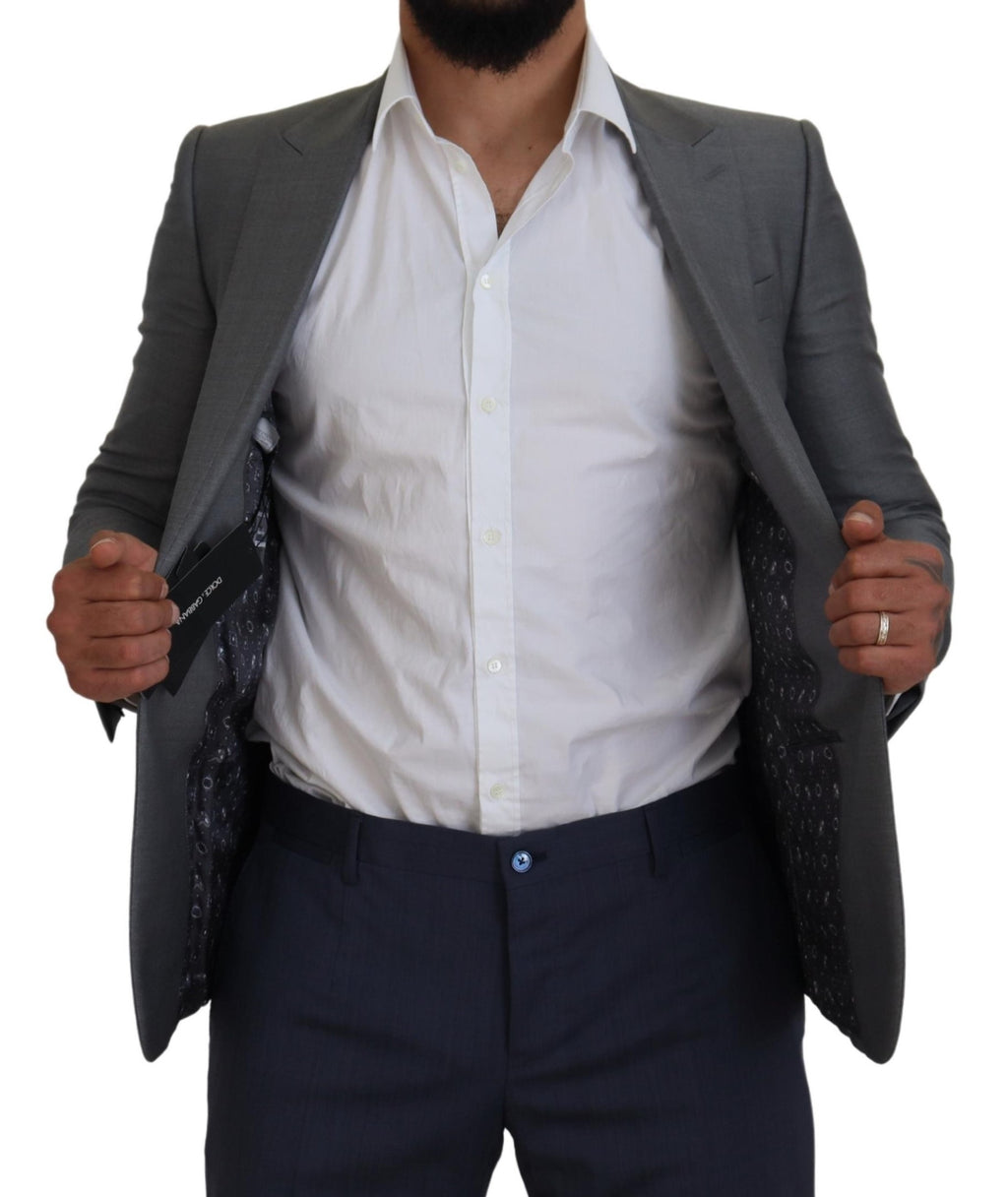 Graue Schurwolle-Seide Slim Fit Jacke Blazer