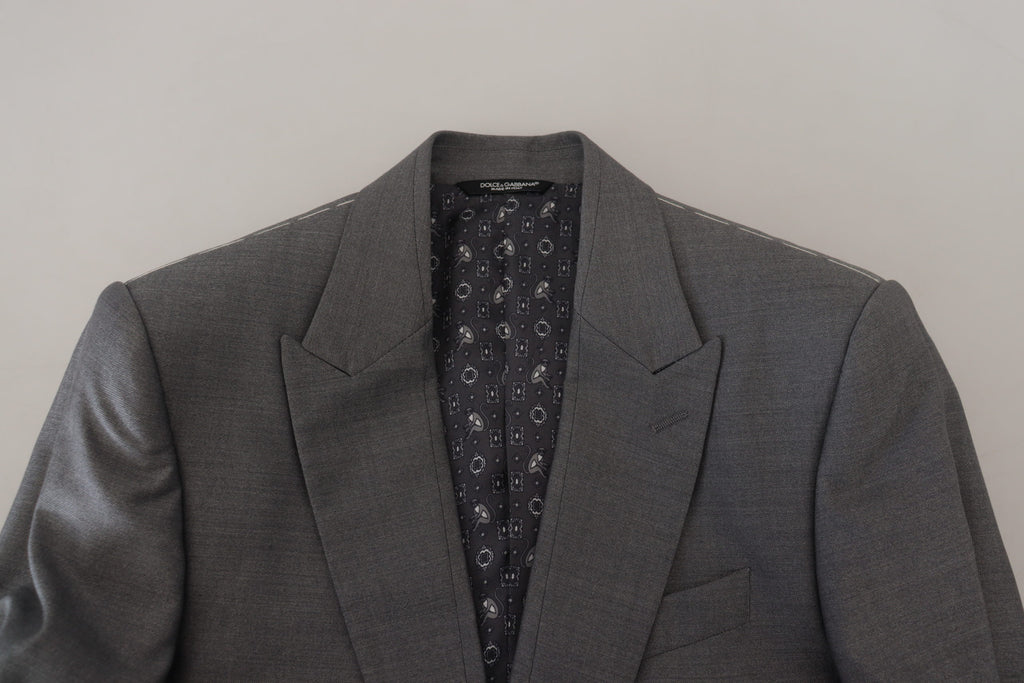 Graue Schurwolle-Seide Slim Fit Jacke Blazer