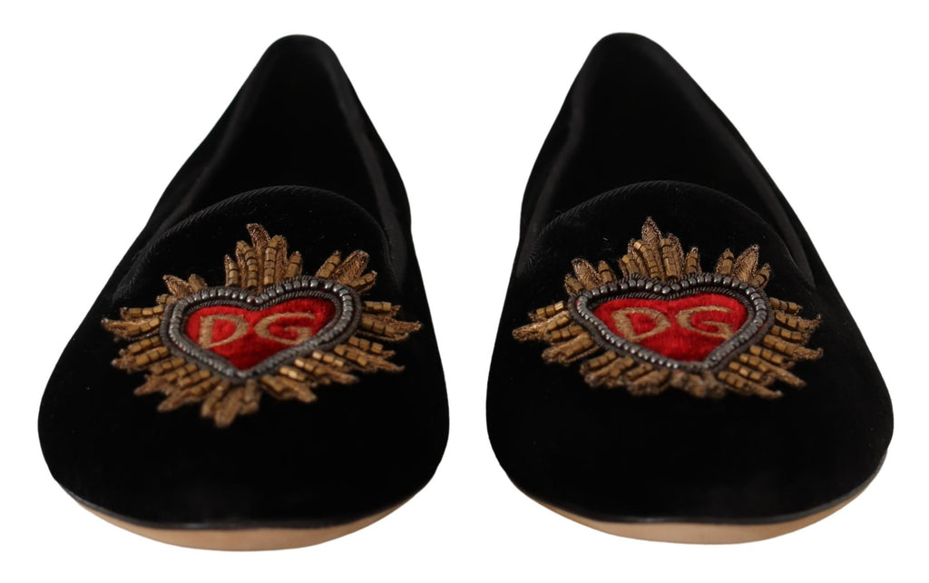 Schwarze DG Sacred Heart Patch Slip-On Flats