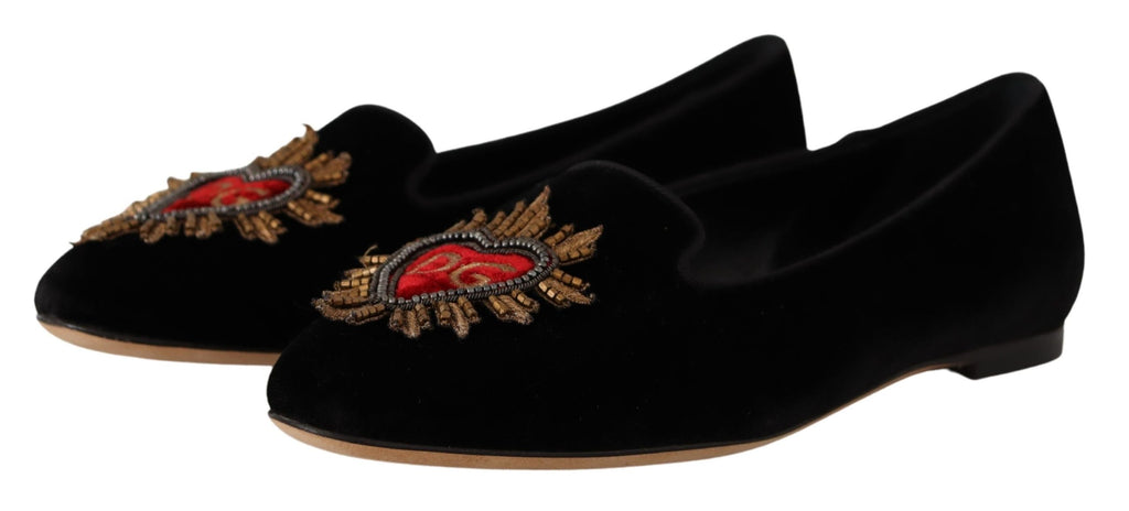 Schwarze DG Sacred Heart Patch Slip-On Flats