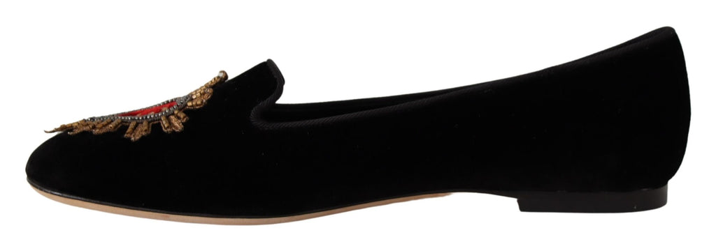 Schwarze DG Sacred Heart Patch Slip-On Flats